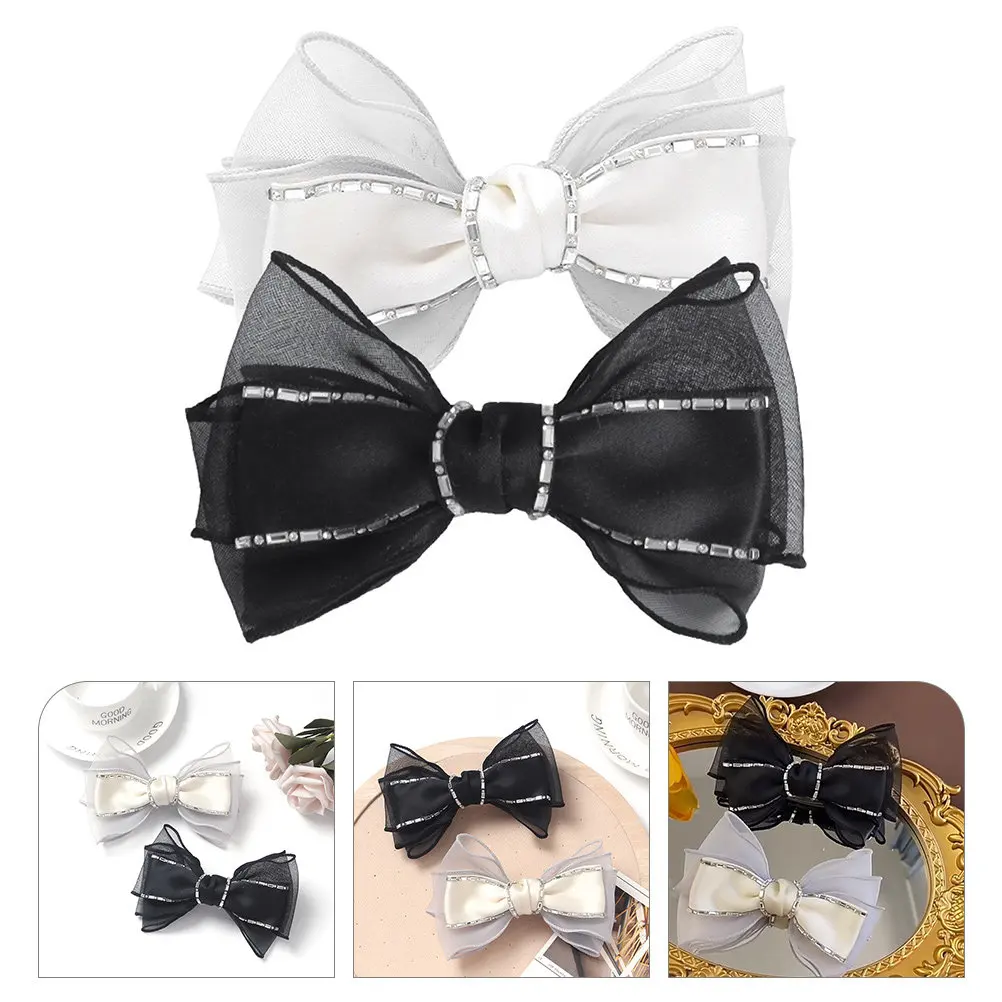 

2Pcs Bow Hair Clips Women Rhinestone Bows Elegant School Work Gifts Durable Girls Hair Accessories Bows for Girls