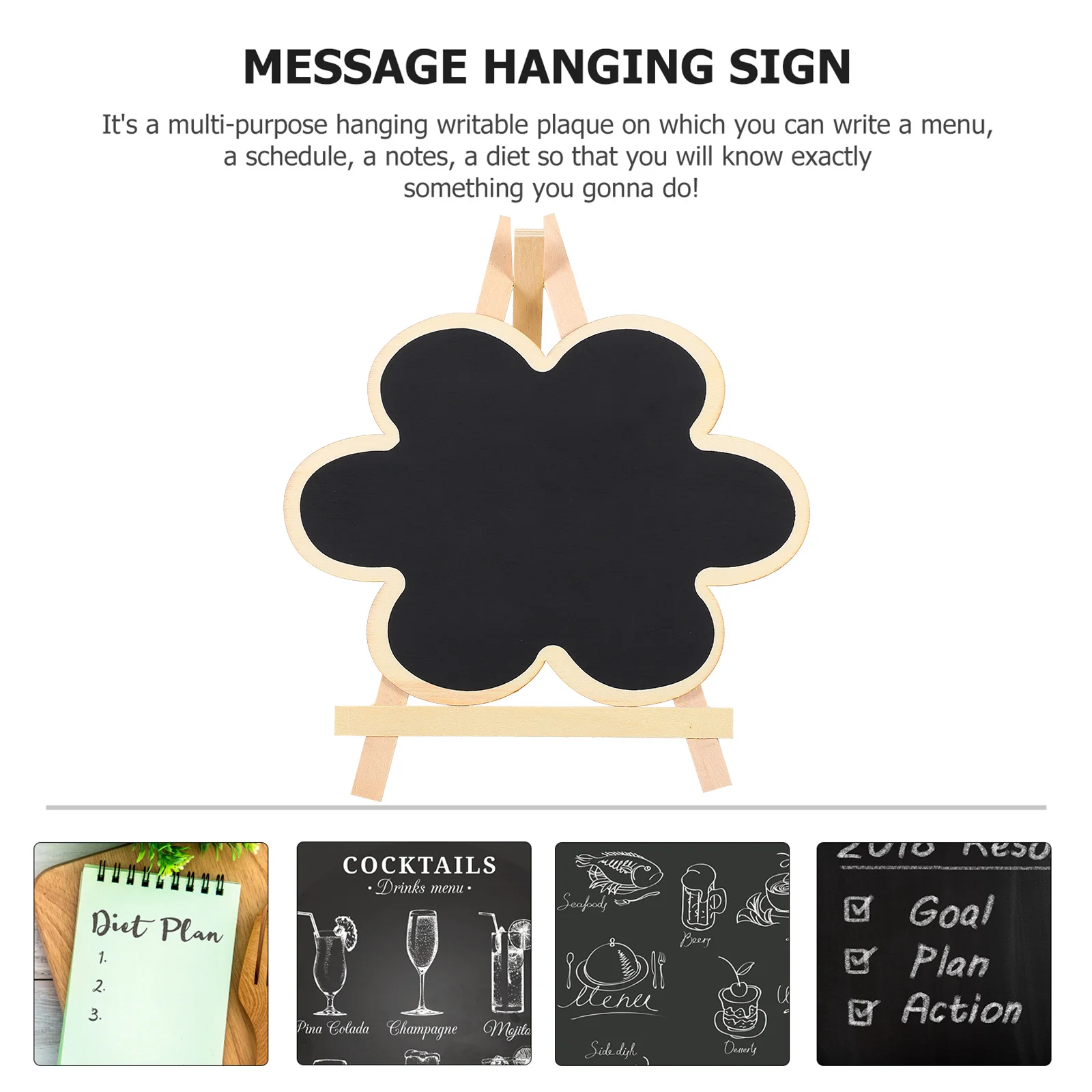 1Pcs Mini Chalkboard Sign with Stand Wood Desktop Blackboard Standing Display Board for Home Office Decor Writing Notice Message