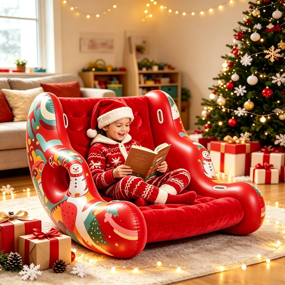 Da Niu Modern Flocking Kids Inflatable Foldable Anti-Rollover PVC Recliner Sofa Living Room Bedroom Outdoor Backyard Play