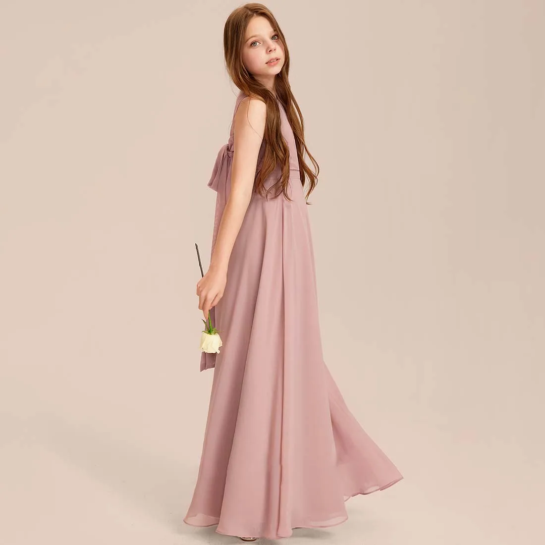 YZYmanualroom Chiffon Junior Bridesmaid Dress A-line Scoop Floor-Length 2-15T