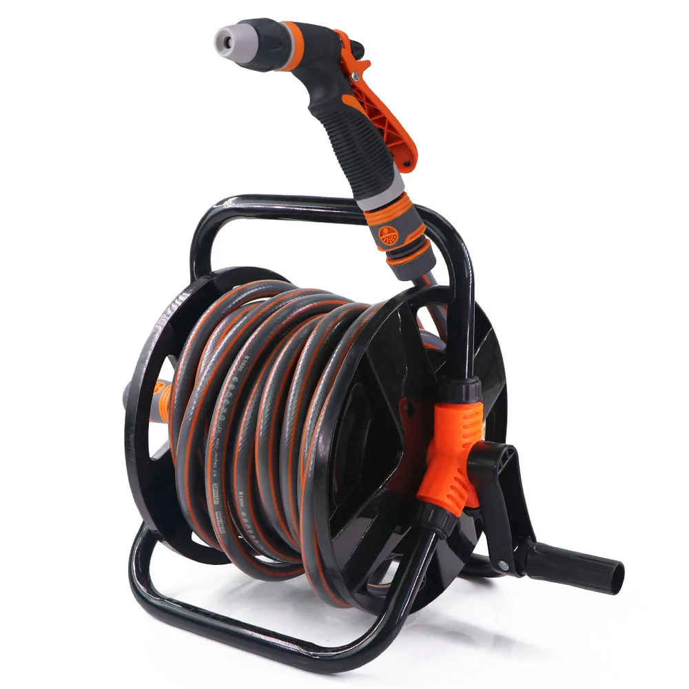 

1/2" Garden Water Gun Hose Kit with Portable Pipe Reel Hose Storage Rack Rocker Arm Coiler Outdoor Car Wash Irrigation Watering
