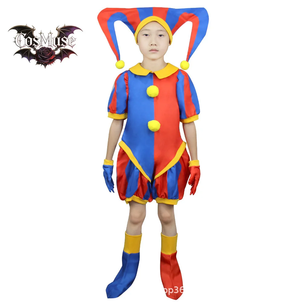 Pomni Cosplay Jumpsuit with Hat aShoes Cover Gloves Magical Virtual Circus Outfits for Halloween Carnival Circus Pomni Costumes