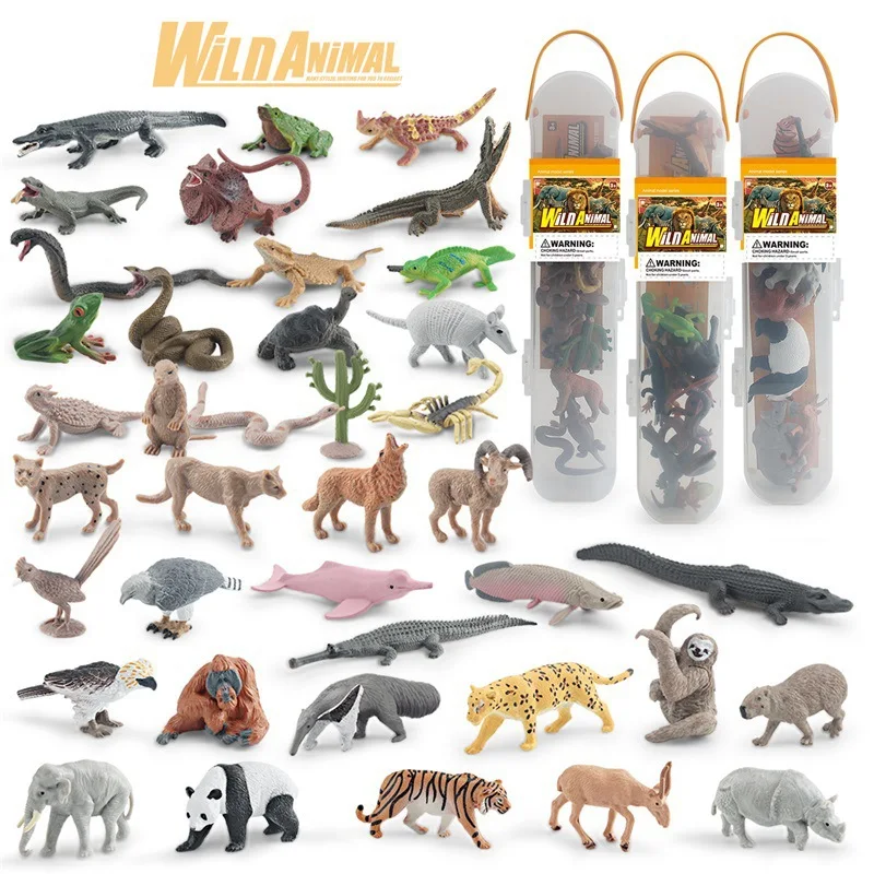 1set Mini Wild Animal Model Set Crocodile Chameleon Tree Frog Cobra Bighorn Sheep Figure Miniature Animal Desktop Decoration