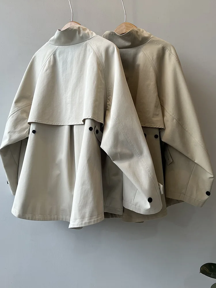 WHTREND معطف واق من المطر على الطراز الكوري للنساء، خريف جديد متخصص فضفاض متوسط الطول كيب سترة واقية معطف WH1819 #3