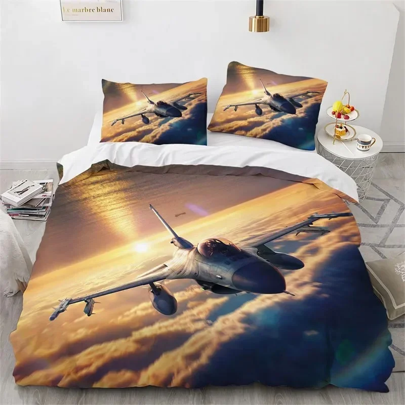 Airplane Duvet Cover King Queen Size Microfiber Flying Plane Bedding Set Aircraft Sky Print Comforter Cover For Kids Boys Girls