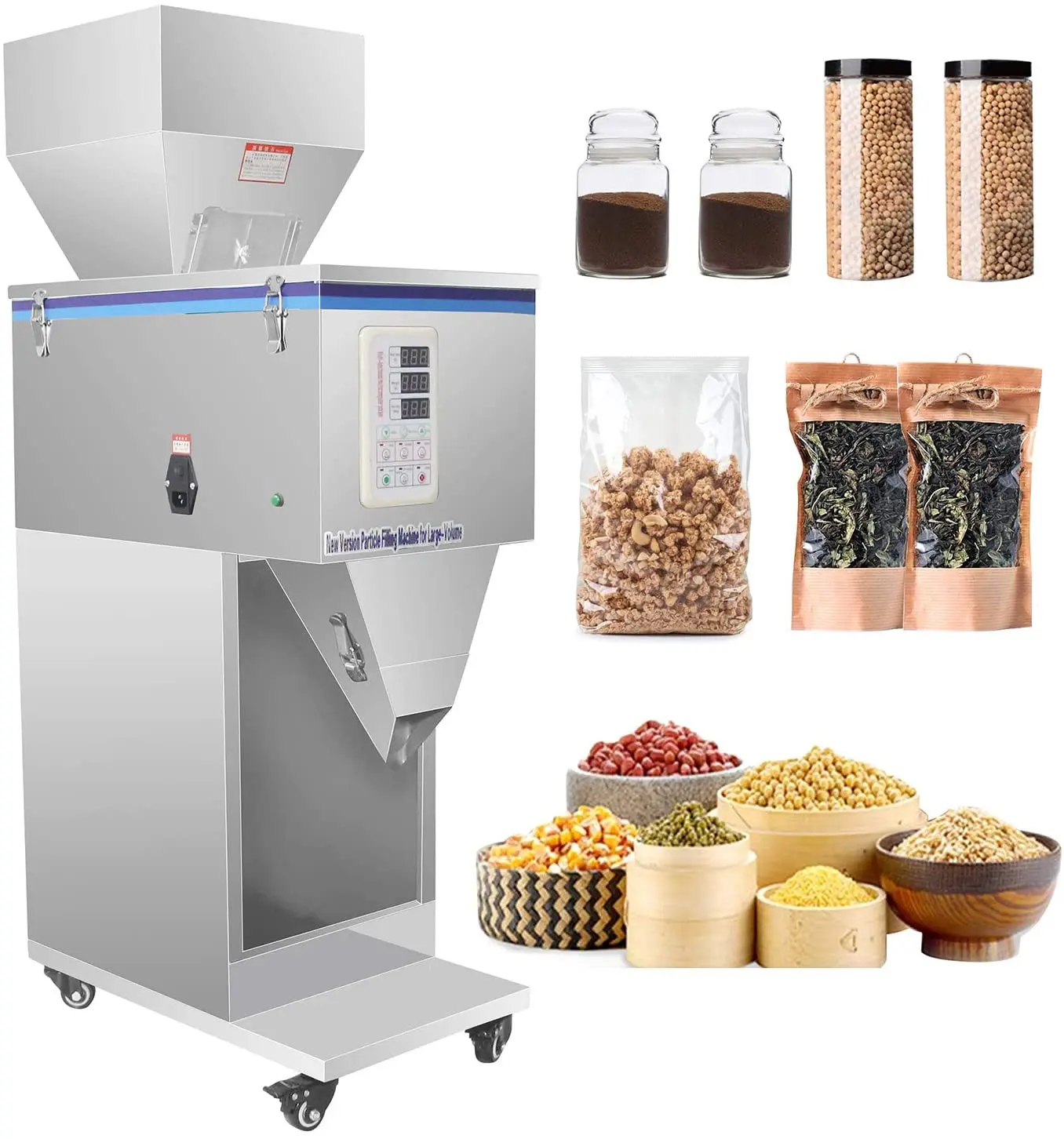 Automatic Powder Particle Filling Machine for Bag Bottle Bucket Vibration Feeding Tea Seed Grains Component LCD Display 10-999G