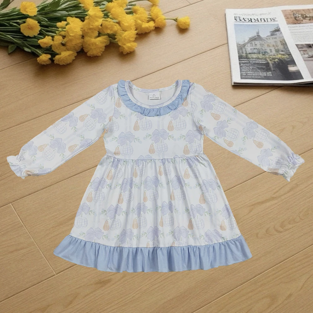

9.26 Baby Girls Winter Dresses Baby Girls Pumpkins Flowers Plaid Fall Knee Length Dresses