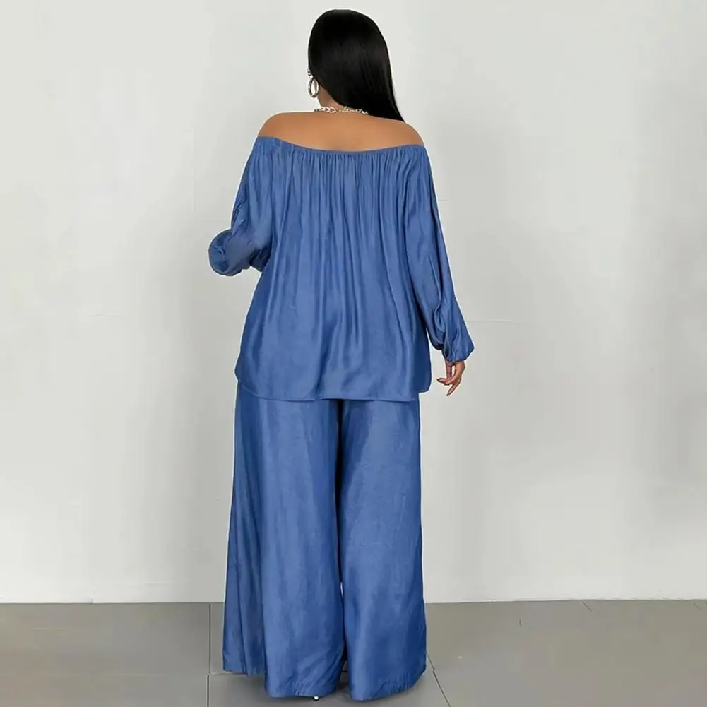 Women Two Piece Outfit Loose Fit Women Outfit Women’s 2 Piece Outfit Set Off Shoulder Long Sleeve Top High Waisted Wide Leg