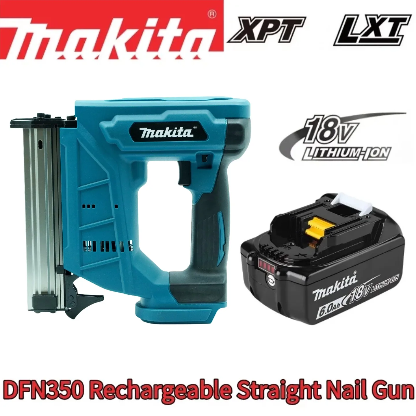 Cloueuse sans fil Makita DFN350 d'origine, clous de 15 à 35 mm, légère et compacte pour la menuiserie et la finition, avec batterie 18 V