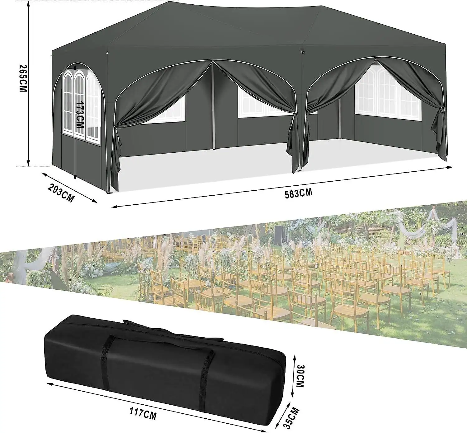 Overkappingstent. Buitentent. Tuin tent. Autoberging. 3x6 meter, 6 wanden, waterdicht