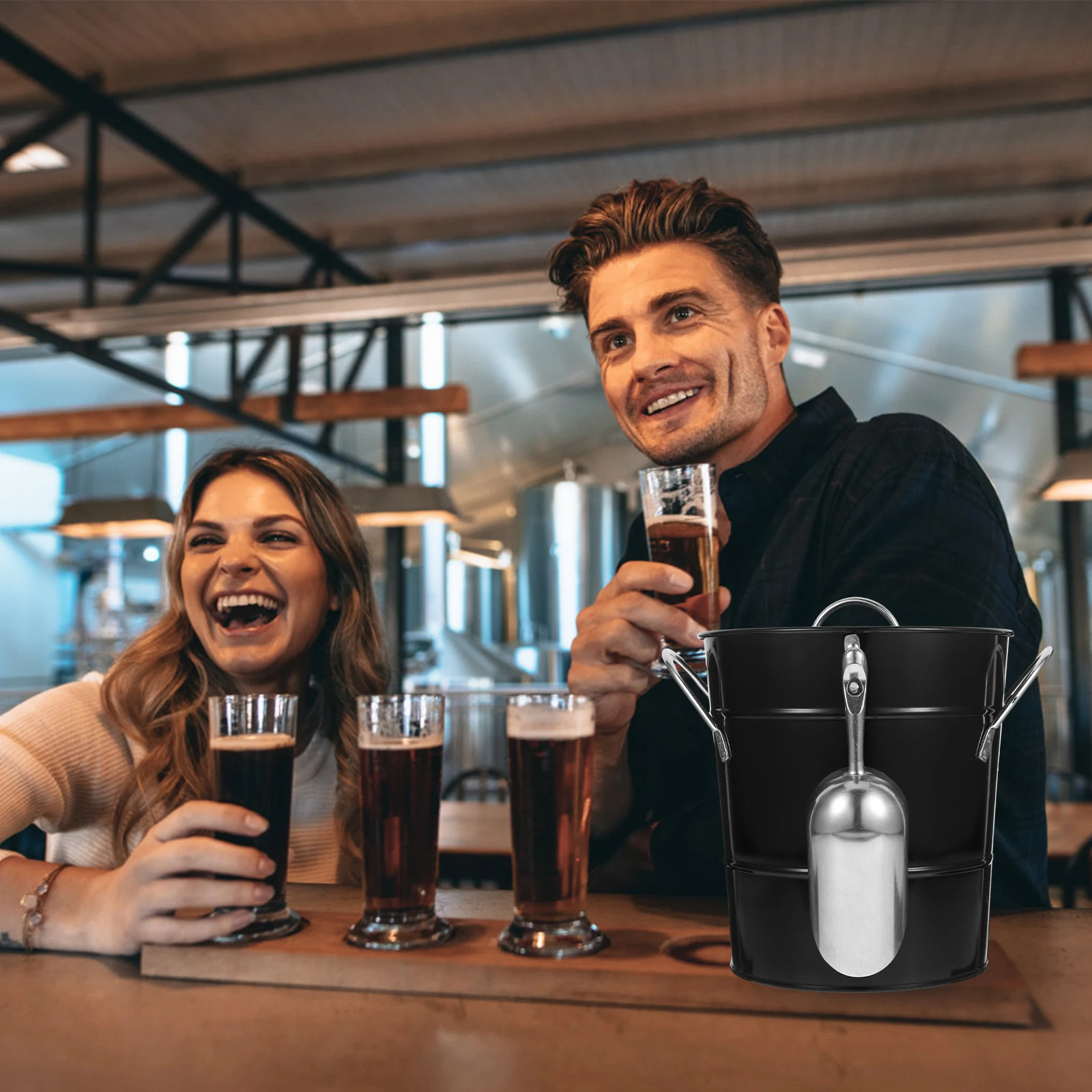 

Ice Bucket Black Round Galvanized Iron Beer Barrel Lid for Bar Party Holder Storage Container Multi Functional