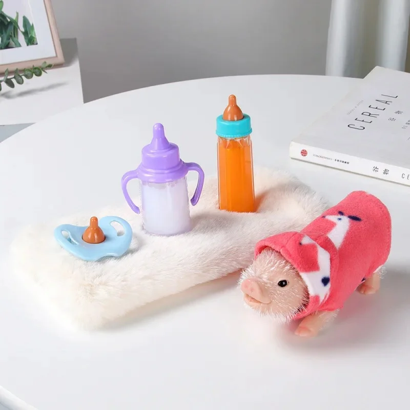 5 Inch Silicone Piglet Soft Cute Mini Realistic Animals with Accessories Lifelike Reborn Newborn Pig Doll Decompression Toy Gift