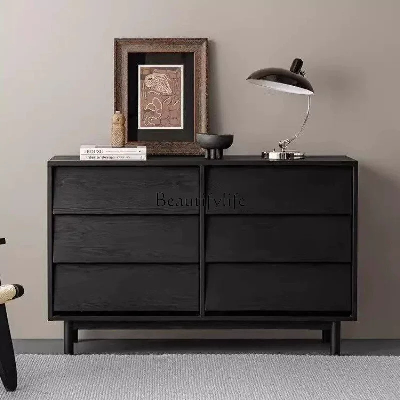

Wabi Sabi Wind Nine Bucket Cabinet Black Retro Solid Wood Storage Meal Side Six Bucket Cabinet
