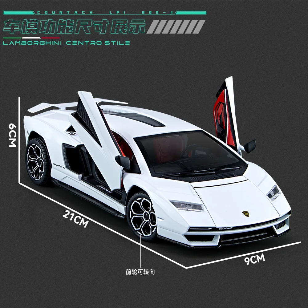 1:24 Lamborghini Countach LPI 800-4 Simulation Diecast Metal Alloy Model car Sound Light Pull Back Collection Kids Toy Gifts