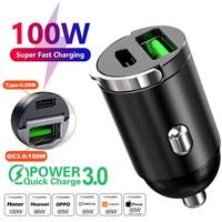 100W Dual USB Car Charger QC3.0 PD Fast Charging 12-24V Cigarette Lighter Adapter For iPhone Samsung Xiaomi Huawei Quick Charger