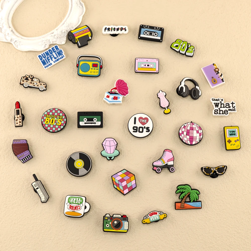 1/30pcs Y2K Pins for Girl Women Shoe Vintage Shoe Charms 80's 90's Old School Shoe Decorations Pins Buckles Creative Accessories