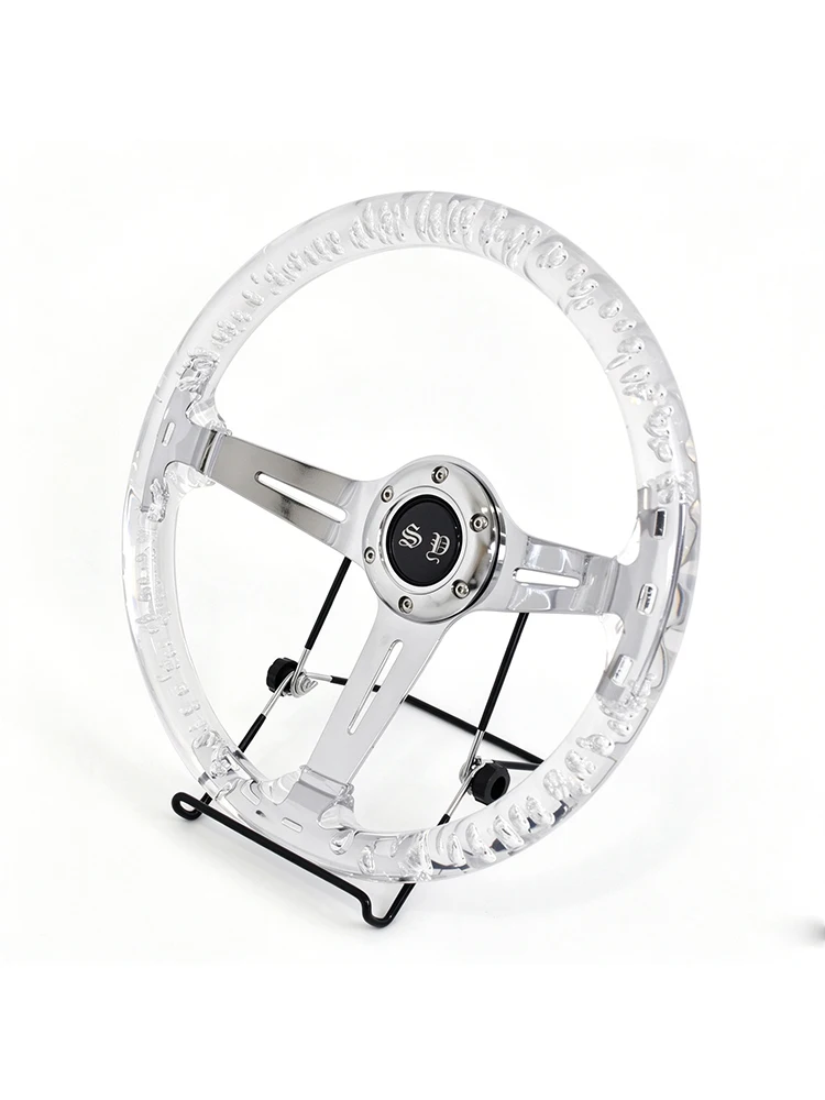 SY Motors Modifies A 14 Inch Acrylic Steering Wheel With A Set Of Red Embroidered Flame Dust Covers For The Interior