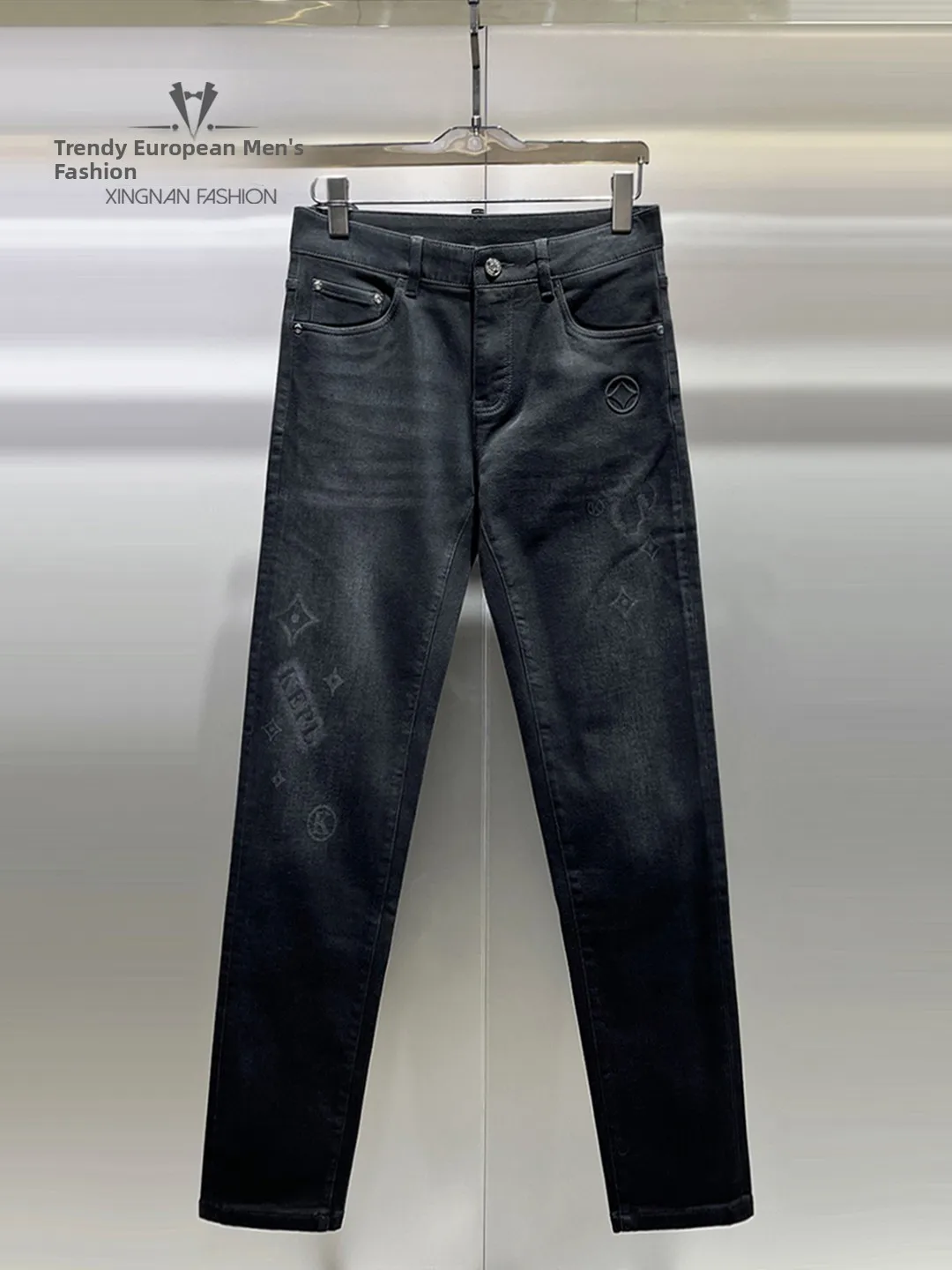 

Модные мужские джинсы с флисовой подкладкой и принтом, облегающие, с высокой талией, с цифровой печатью, для зимы, повседневные, удобные, из эластичного денима