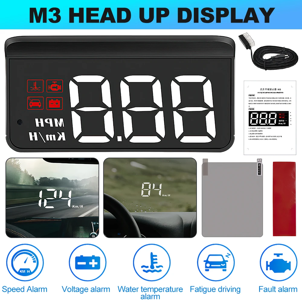 

M3 OBD2 Auto Head Up Display Projection on Glass Car Speed Windshield Projector Speedometer Alarm for All Car