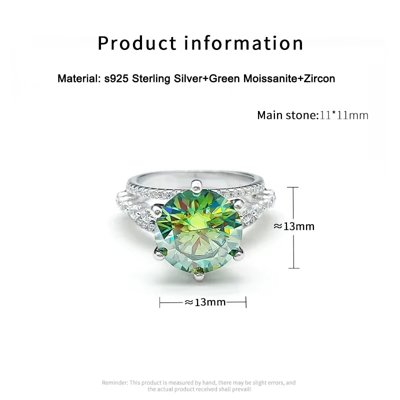 5 Carat Green Moissanite Beauty Rings s925 Sterling Silver Moissanita Lab Diamond Wedding Ring Plate 18k White Gold Jewelry GRA