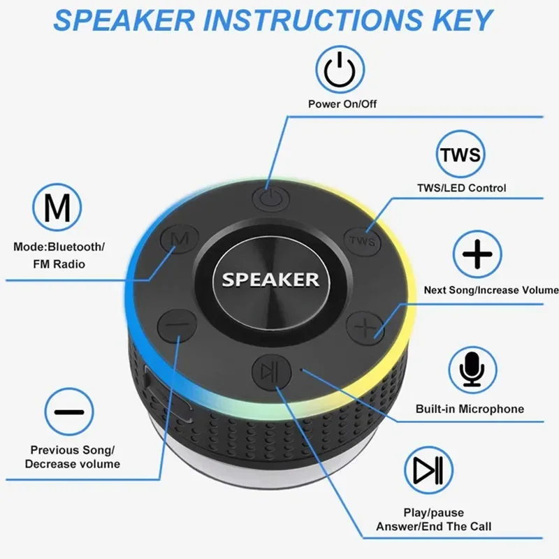 Mini altoparlante doccia Bluetooth impermeabile portatile con ventosa Radio FM luci RGB Surround Stereo TWS Subwoofer Boom Box