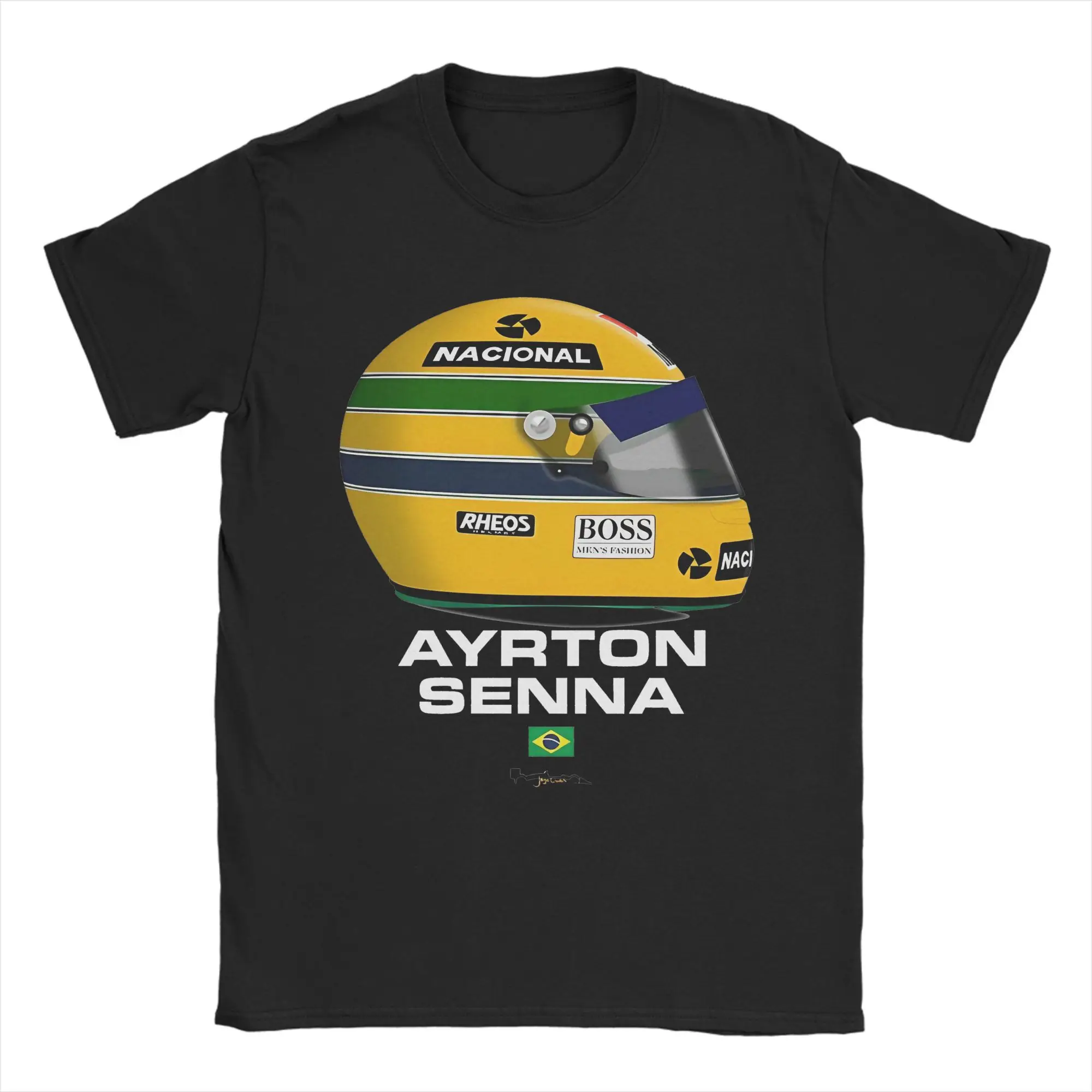 Funny Ayrton Senna 1991 F1 Helmet  T-Shirts for Men O Neck Cotton T Shirts  Short Sleeve Tee Shirt Classic Clothing