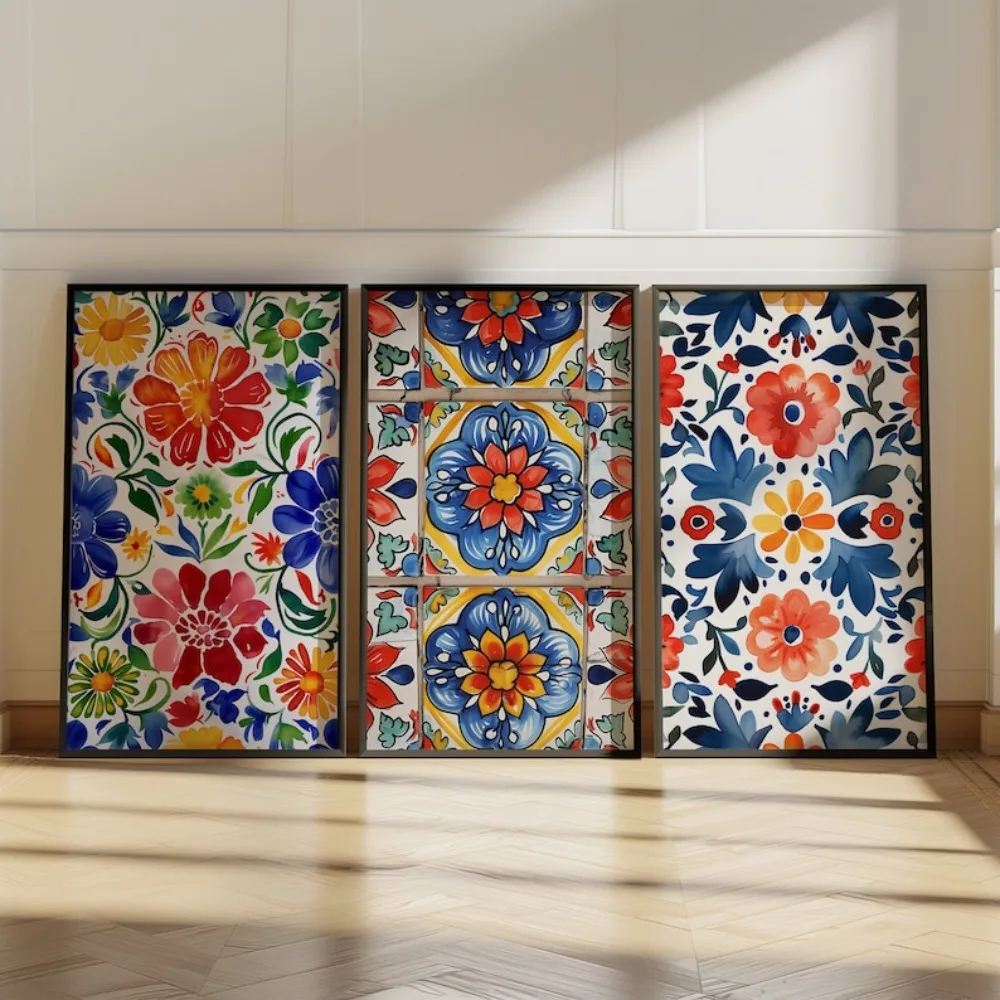 Printable Set of 3 Mexican Talavera,Mexican Wall Decor,Mexican Digital Art Print,Colorful Living Room Prints Paintings Digital