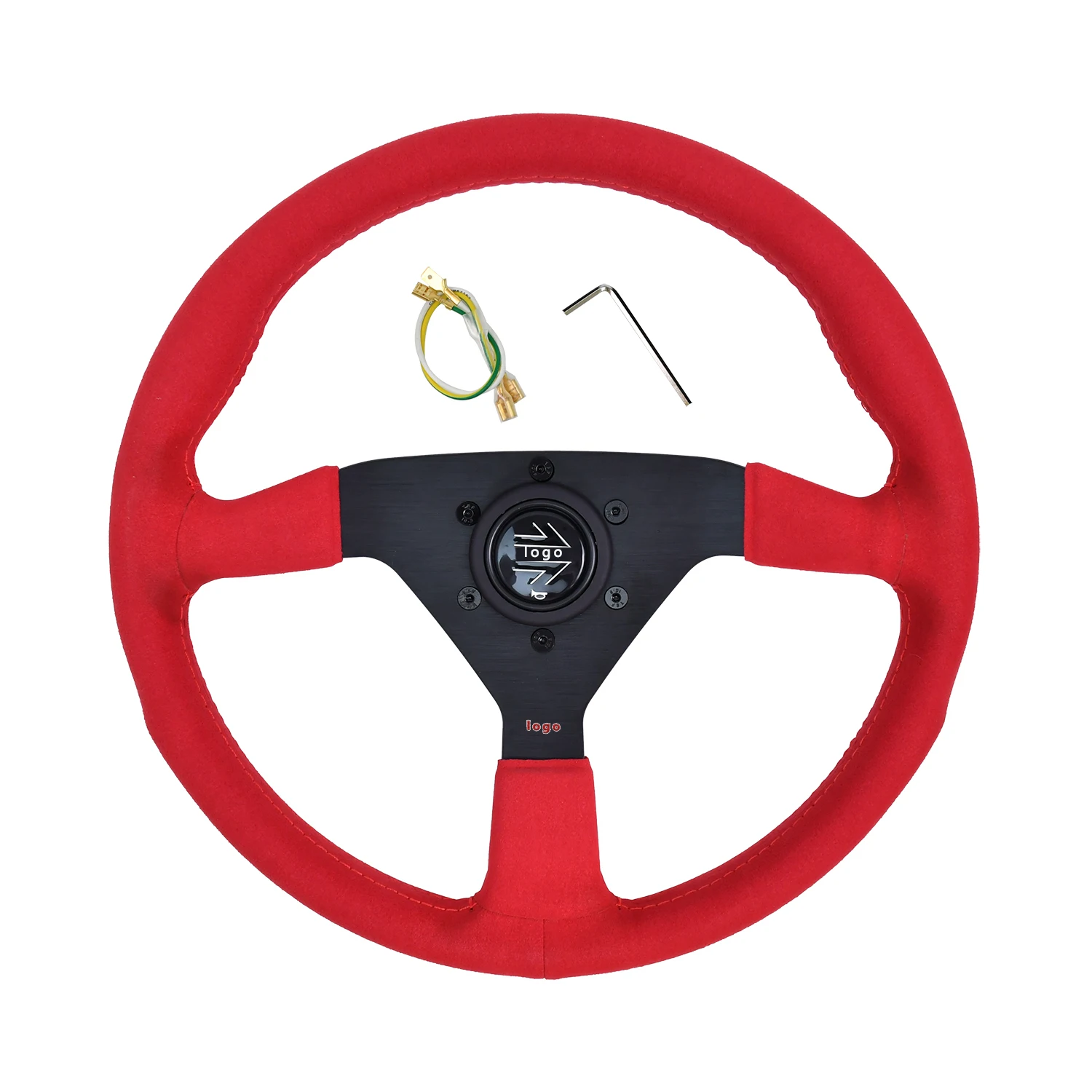 

TIYPEOR 350mm Steering Wheel red suede universal Sports Car Steering Wheel