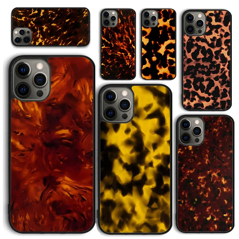 Tortoise Pattern Tortoiseshell Phone Case for iPhone 16 15 14 12 13 mini PLUS X XS XR 11 PRO MAX Back Cover Fundas