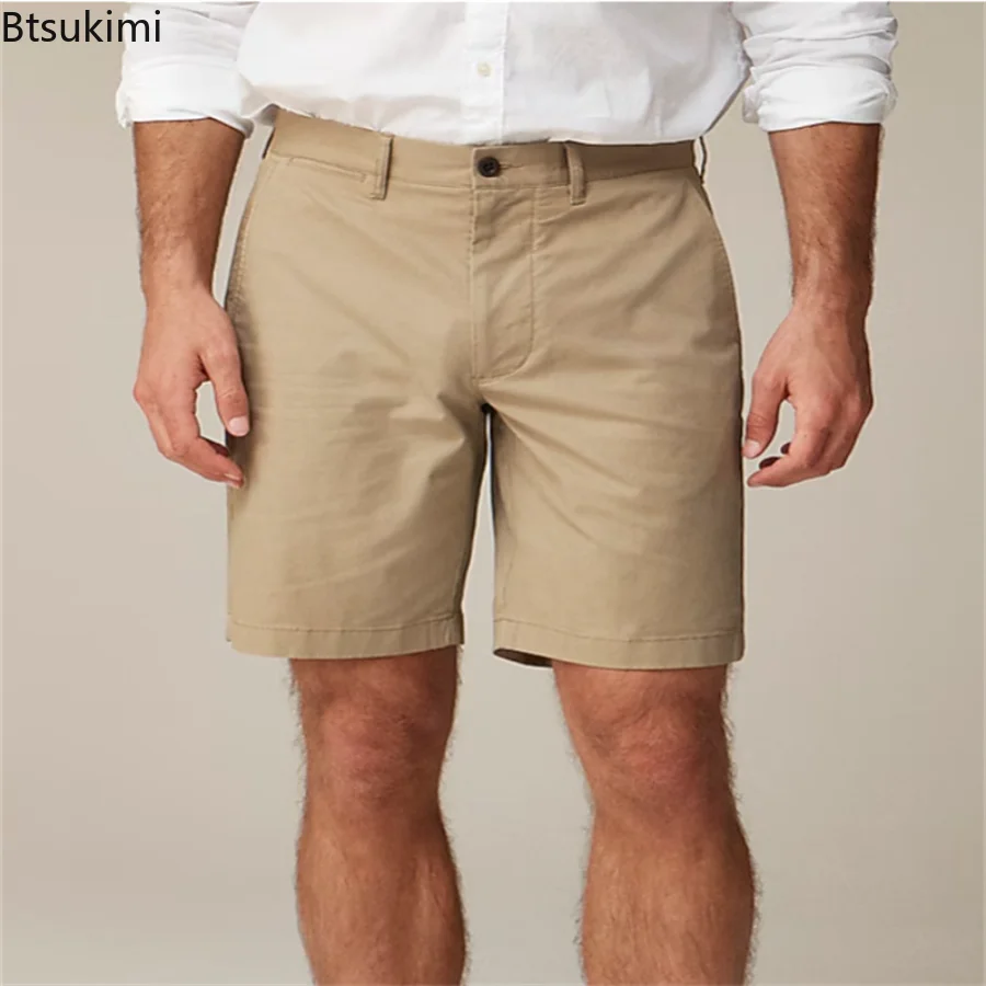 2025 Summer New Casual Shorts Men's Solid Simple Mid Waist Straight Trousers High Quality Business Social Basic Shorts for Men