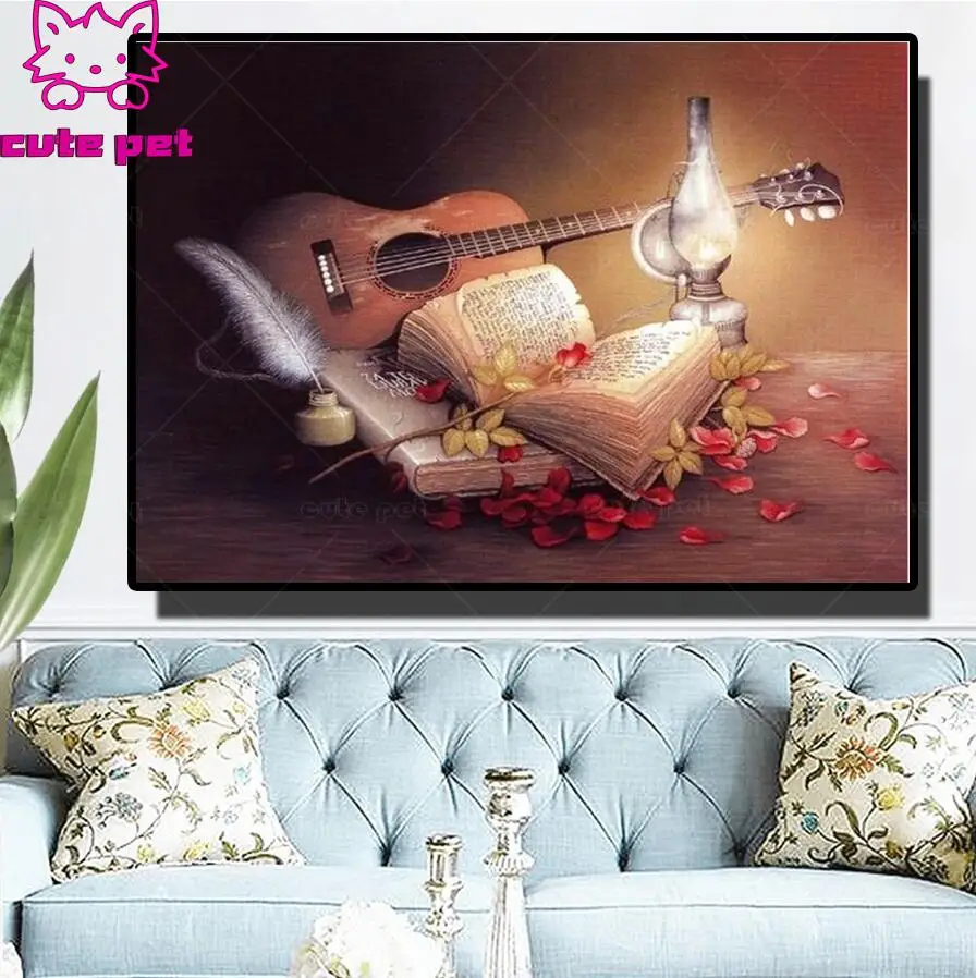 5D diy diamond mosaic Guitar Music Book diamond set cross stitch dimond painting still life full squareround diamond embroidery