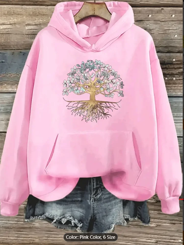 Womens Hoodie Tree of Life Graphic Print Casual Oversized Drawstring Hooded Sweatshirt for Spiritual Style Lovers Pure Cotton
