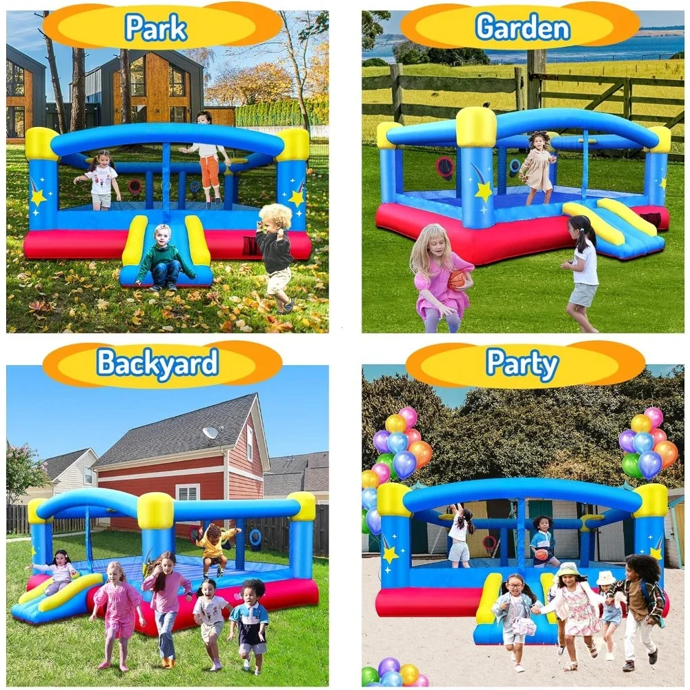 Big Inflatable Bounce House with GFCI Blower,15ft x 14.8ft,Double Basketball Hoop,Throw Ball Game,Reinforced PVC Bounce Floor