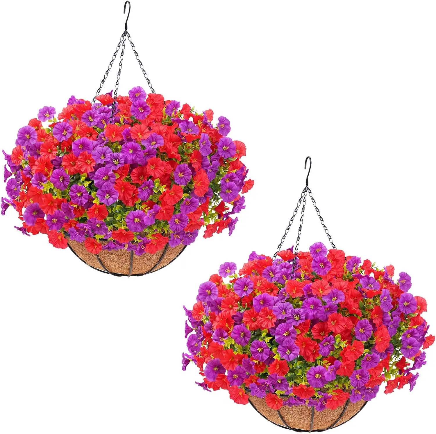 

Набор из 2 искусственных подвесных цветов для улицы, УФ-стойкие искусственные петунии для декора сада, патио, веранды