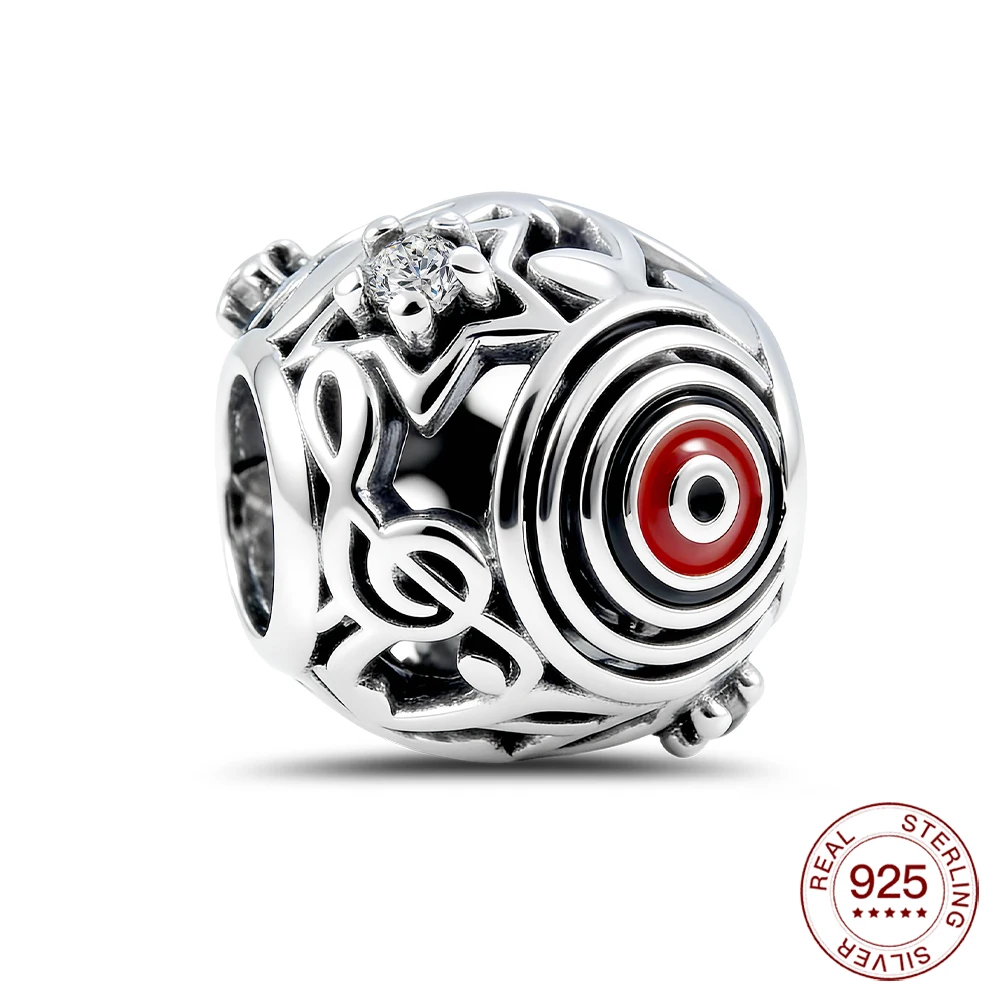 Hot Sale 925 Sterling Silver Music Record Hollow CharmS Fit Original Bracelets Cubic Zirconia Beads For Women DIY Jewelry Gifts