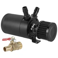 Kit de tanque de lata de captura separador de aceite con 2 puertos, filtro de válvula de drenaje de tanque de depósito de aceite de aluminio de 150ml, línea de combustible NPT de 3/8 pulgadas