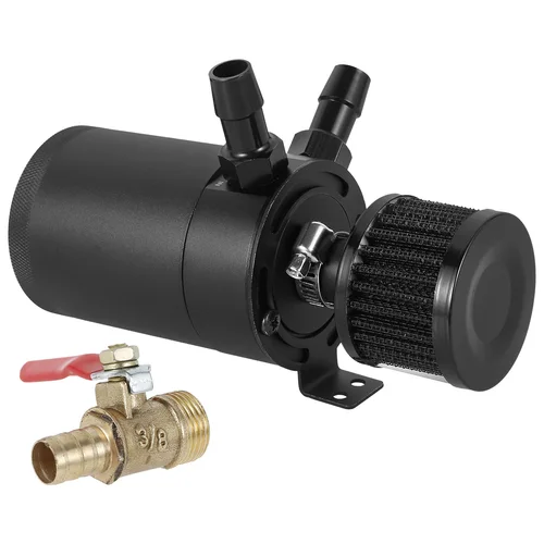 Imagen 1 del producto Kit de tanque de lata de captura separador de aceite con 2 puertos, filtro de válvula de drenaje de tanque de depósito de aceite de aluminio de 150ml, línea de combustible NPT de 3/8 pulgadas