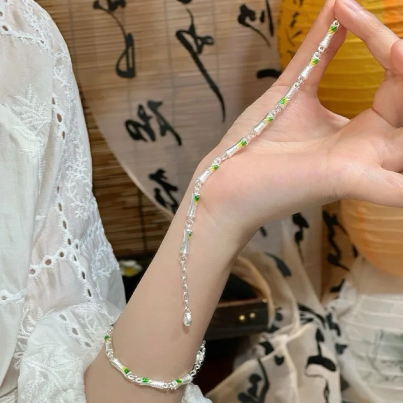 الفرنسية الفاخرة المينا العرقية نمط الخيزران المشتركة معدن الفضة النقية سوار 2025 مجوهرات الأزياء الجديدة ، مجوهرات المعصم الساحرة acc