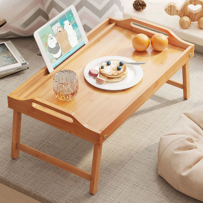 Portable Bamboo Breakfast Table Bed Tray Laptop Desk Tea Food Serving Table Folding Bed Table for Reading Eating Home Furniture