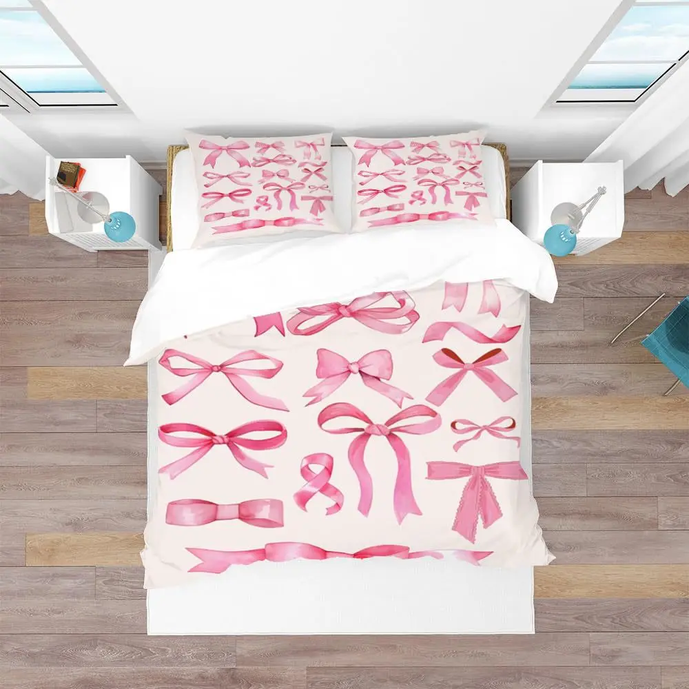 Pink bow cherry print duvet cover bedroom room bedding decoration factory direct sales