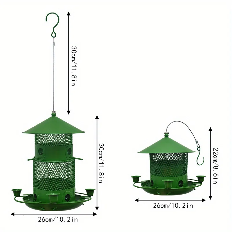 New Squirrel-proof Bird Feeder, Outdoor Metal Bird Feeding Device, Hanging Water and Food Feeder.