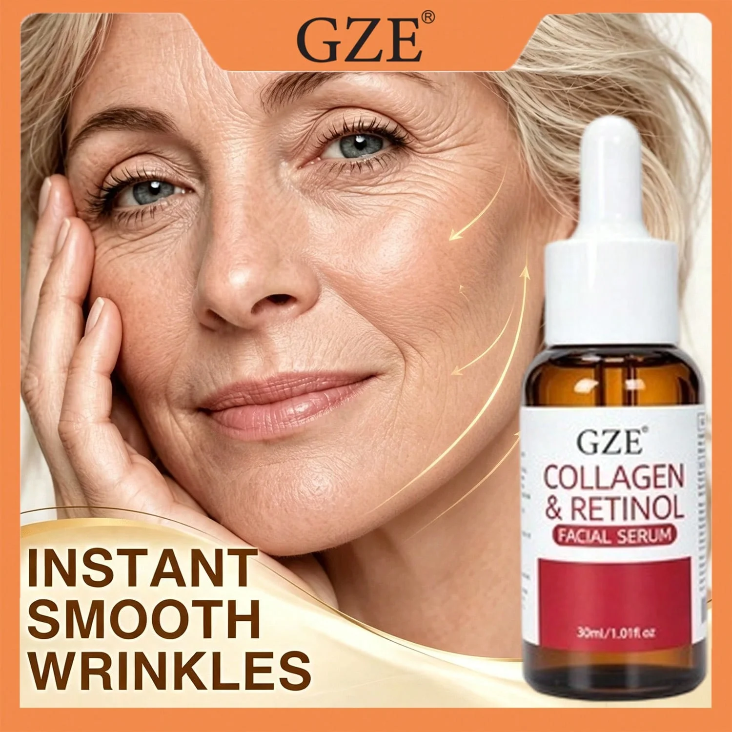 GZE Collagen & Retinol Facial Serum, Hydrating Smoothing Face Serum, Nourishing Daily Facial Serum for Soft Radiant‑Looking Skin