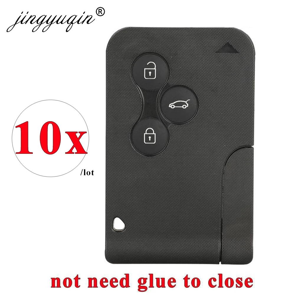 jingyuqin 10pcs No Need Glue Car Key Card Shell For Renault Megane 2 3 Scenic Fob 3 Buttons Remote Smart Case Replacement