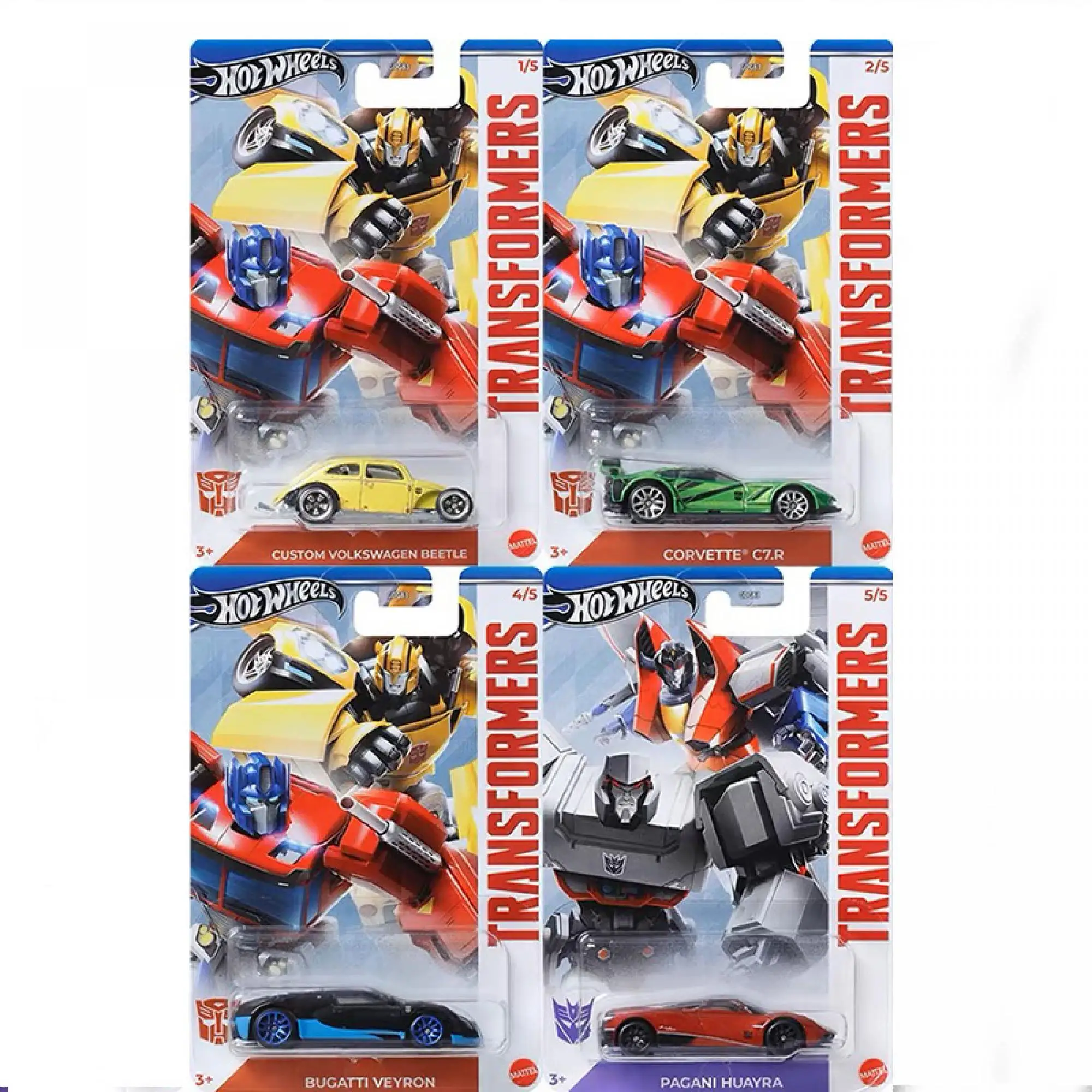 2024 1/64 Hot Wheels Car Themed Entertainment Transformers - Mix 3 Bumblebee Bugatti Veyron Alloy Collection Model Toys Gift