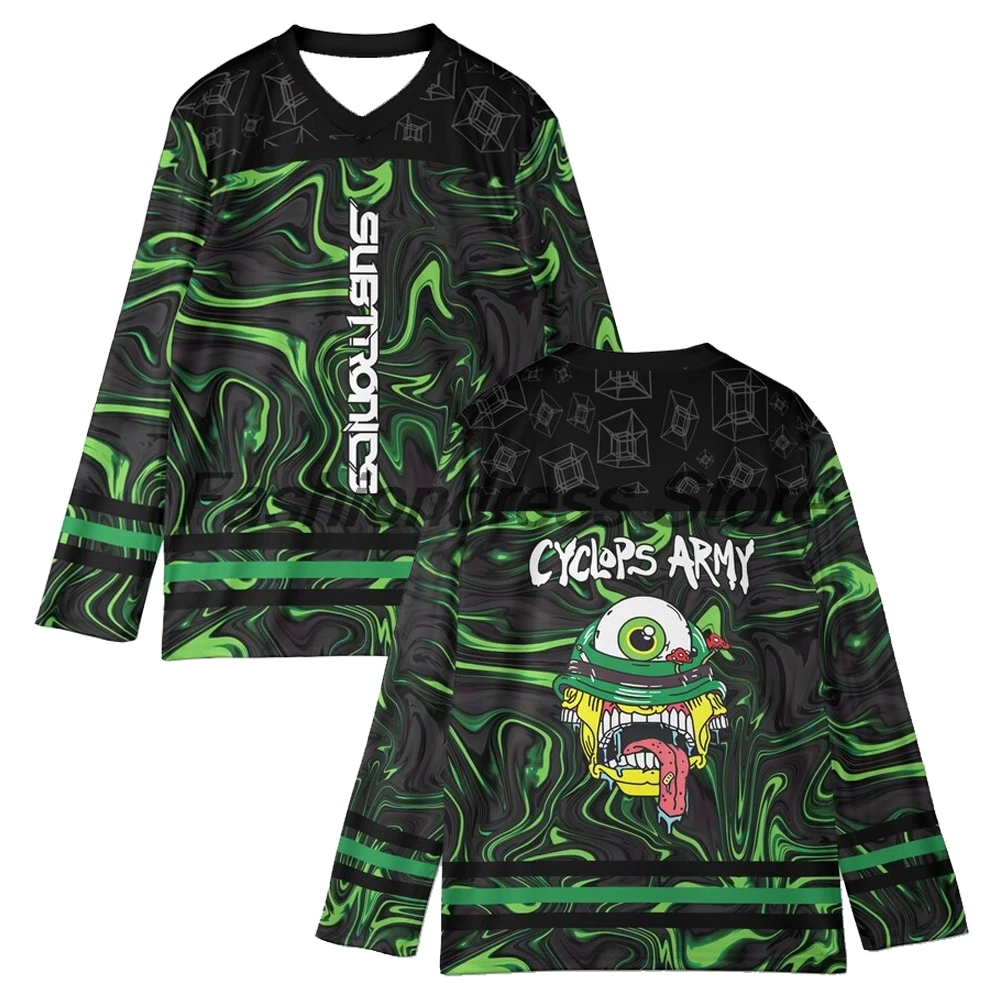 Subtronics Dark Trippy Cyclops Army Hockey Jersey V-Neck Long Sleeve Loose Top Shirts Women Men Athletic T-shirt
