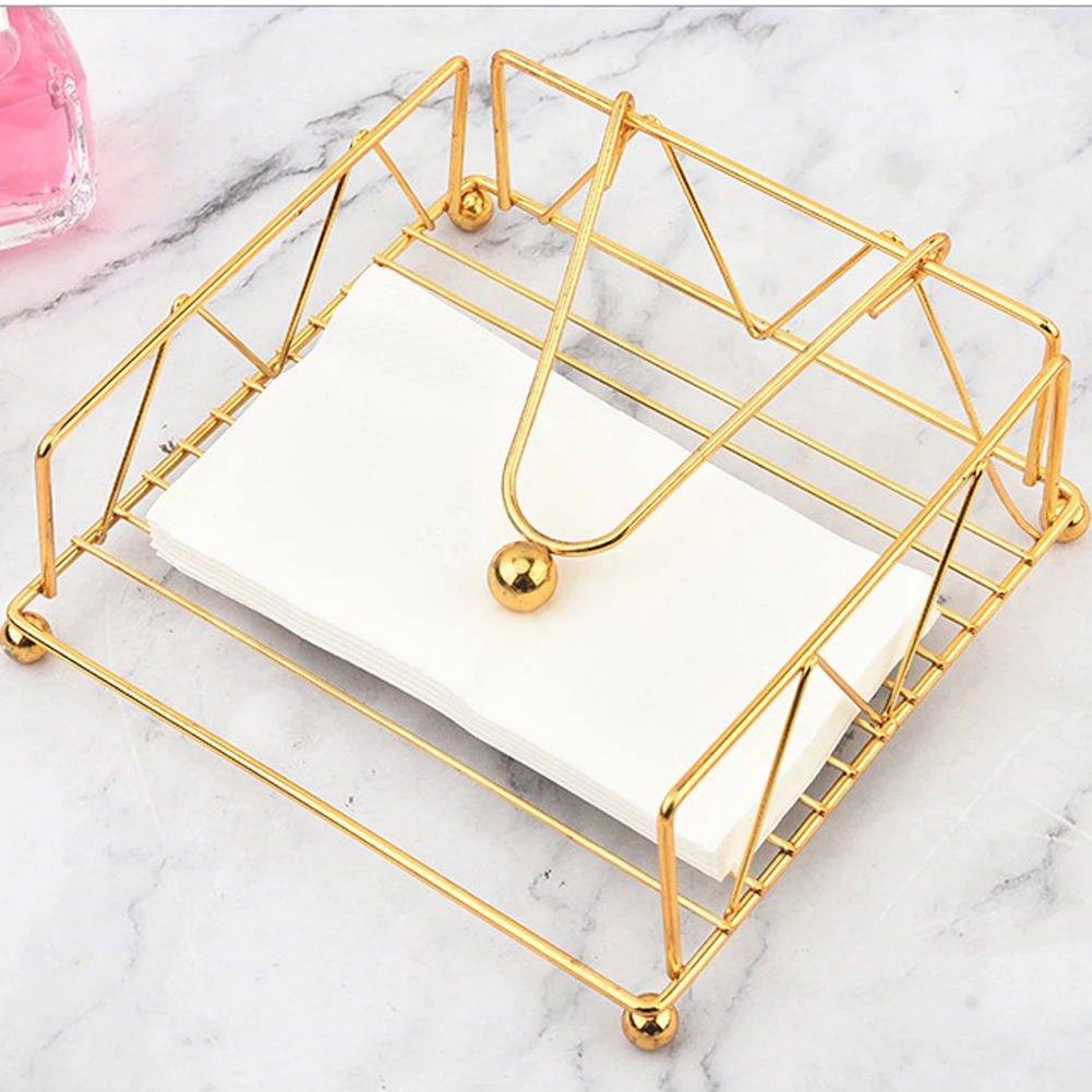 2Pcs Square Napkin Holder For Table Gold Black Napkin Holders For Paper Napkins With Weighted Arm Napkin Basket