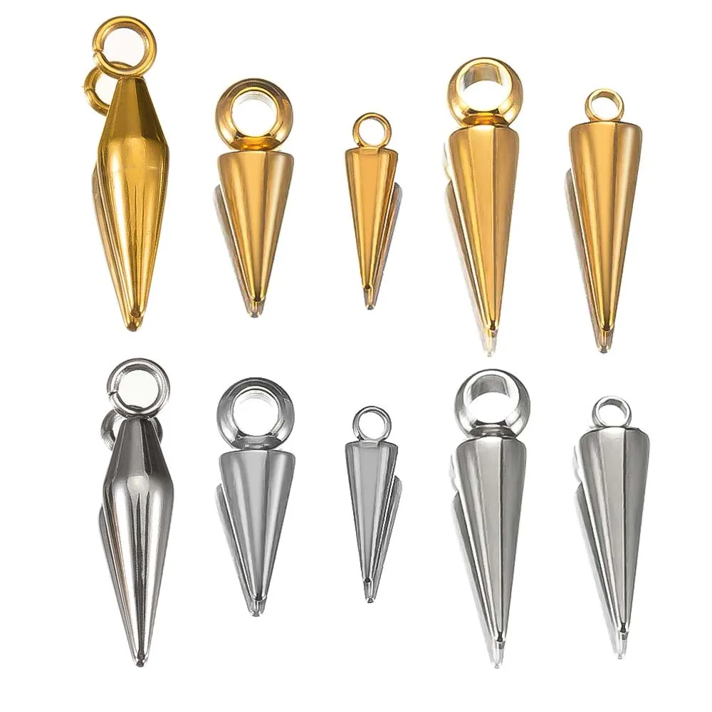 

10PCS Stainless Steel Cone Bullet Charms Pendants Retro Spike Beads Pendants for Women Man Hoop Earring Jewelry Making Supplies