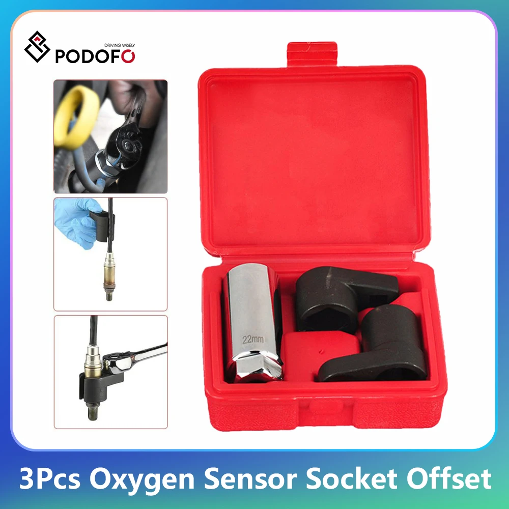 Podofo Oxygen Sensor Socket Offset Automotive Oxygen Sensor Socket Tool 3Pcs Wrench Remover Tool Set For Car Vehicle Repairing