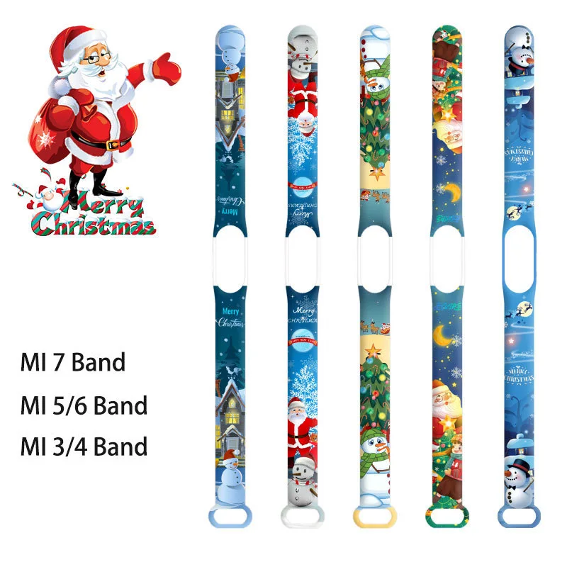 For Xiaomi Mi Band 7 6 5 4 3 Christmas Santa Series Strap replace Straps Bracelets Silicone Watch for MI Band Wristband Strap