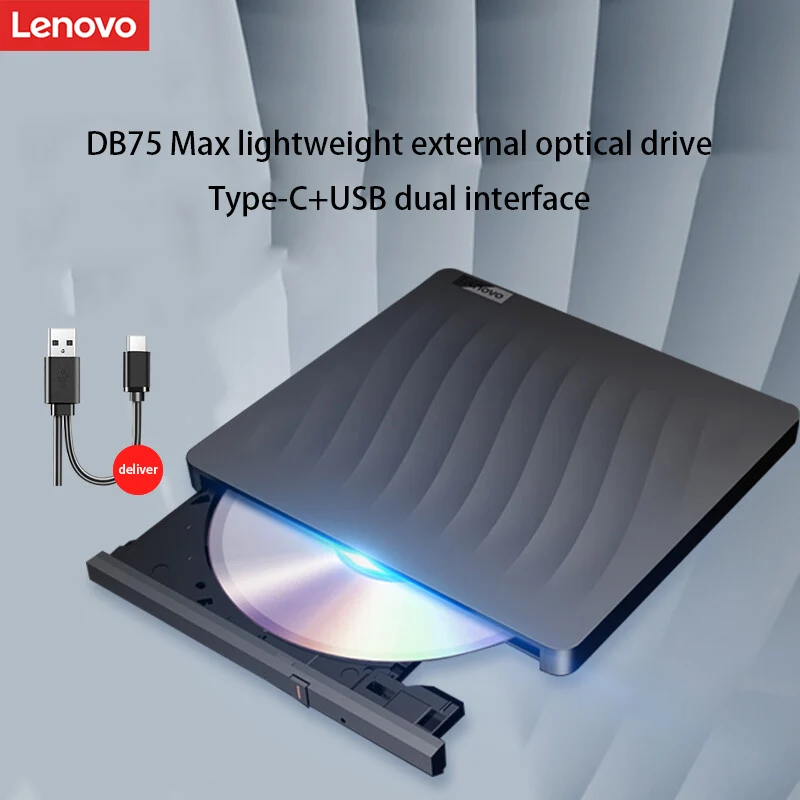 ภายนอกCd Lenovo Db75Maxมือถือออปติคอลไดรฟ์ภายนอกCd Dvd Driver USB 2.0 Ultra-ThinภายนอกCd Driver Dvd-Rom Burner Driver Usb + Type-C Dual Interfaceสําหรับเดสก์ท็อปคอมพิวเตอร์